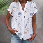 Floral Printed Buttoned V Neck Shirt