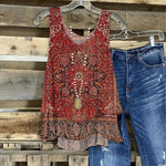 Red Floral Print Sleeveless Tank Top