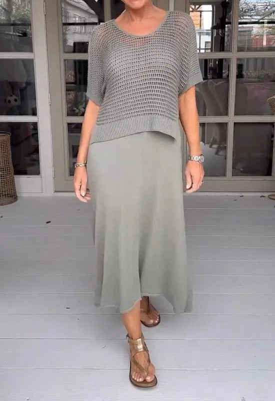 Casual Cotton Slip Dress and Cutout Shirt Two-Piece Set