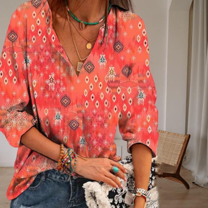 Retro Ethnic Geometric Print Shirt