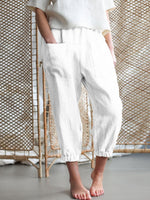 Casual Solid Color Loose Pocket Capri Pants