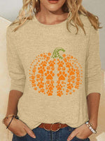Halloween Pumpkin Print Crew Neck Long Sleeve Blouse