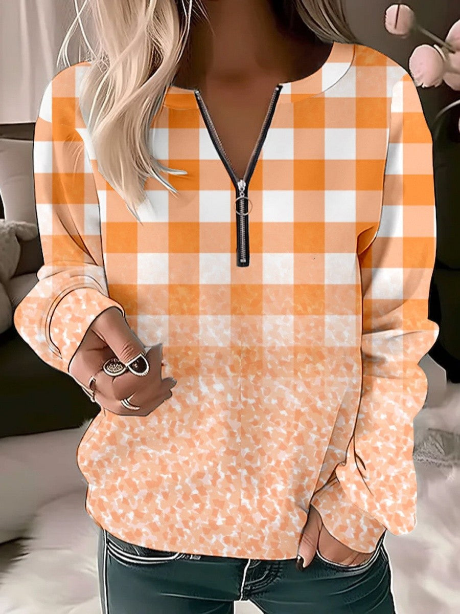 Plaid Print Casual Crew Neck Sweatshirt