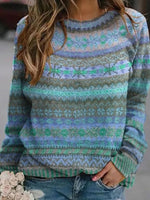 Vintage Blue Long Sleeve Round Neck Sweater