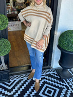 Striped Turtleneck Bat Sleeve Sweater