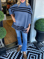 Striped Turtleneck Bat Sleeve Sweater