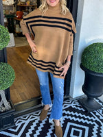 Striped Turtleneck Bat Sleeve Sweater