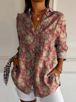 Floral Lapel Long Sleeve Comfy Blouse