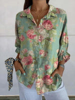 Floral Lapel Long Sleeve Loose Blouse