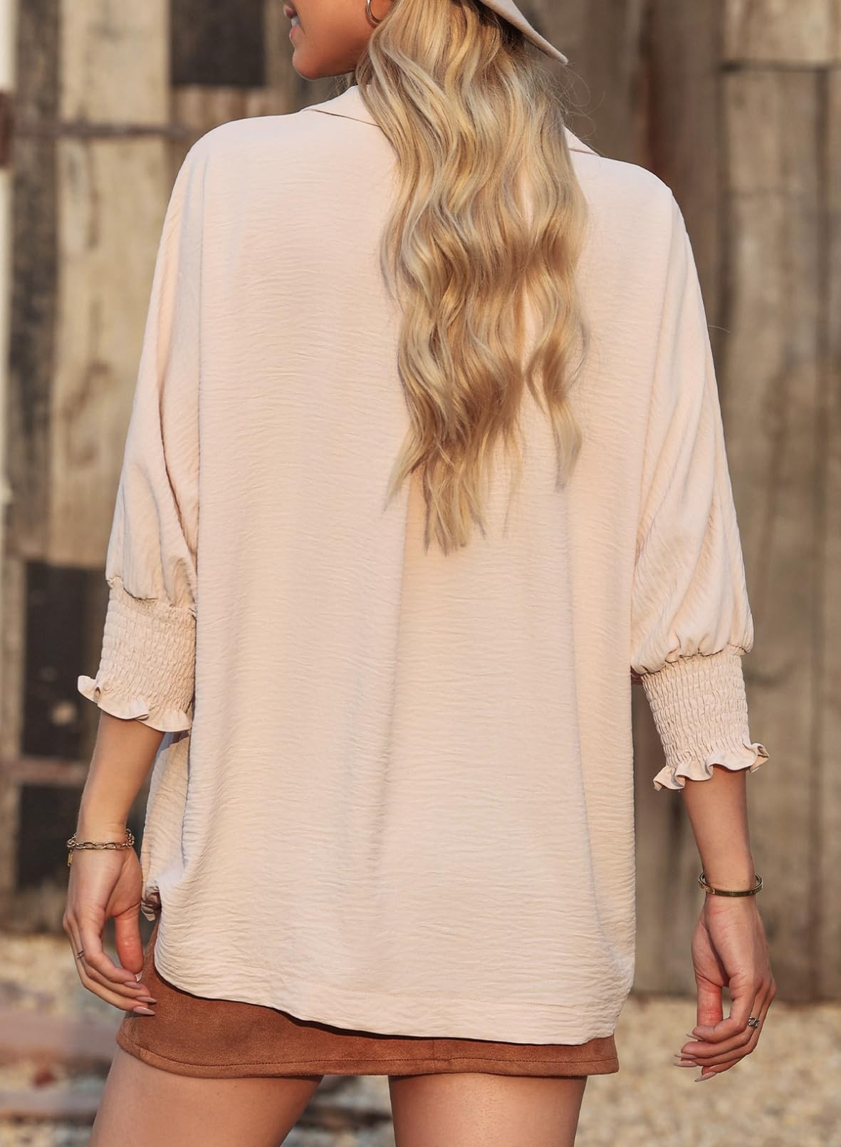Women's Casual 3/4 Sleeves V-Neck Loose Basic T-Shirt