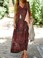 Ethnic Print V-neck Sleeveless Casual Jersey Dress