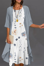 Floral Crew Neck Half Sleeve Two Piece Midi Dress