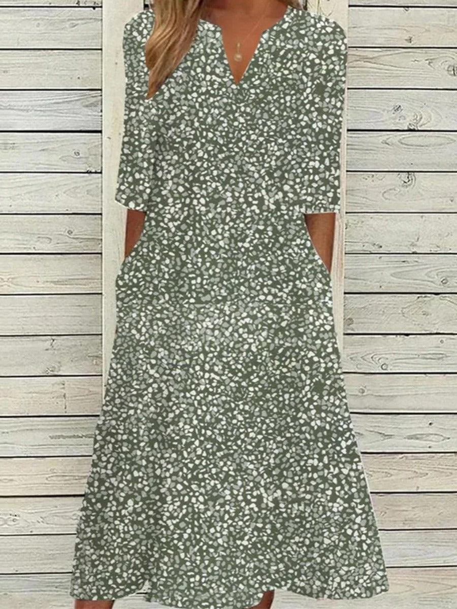 Elegant V-neck Short Sleeve Casual Midi Dress