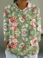 Floral Round Neck 3/4 Sleeves Casual Shirt