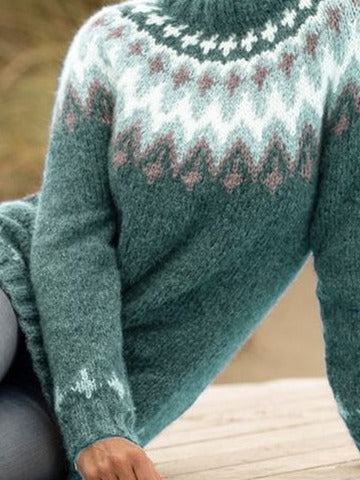 Ethnic Crew Neck Long Sleeve Loose Sweater