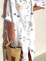 Casual Floral Loose Shirt Collar 3/4 Sleeves Shirt Midi Dress