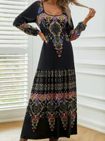 Ethnic Vintage Casual Crew Neck Long Sleeve Lightweight H-line Daily Maxi Dress
