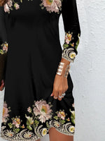 Floral Crew Neck Long Sleeve Comfy Casual Mini Dress
