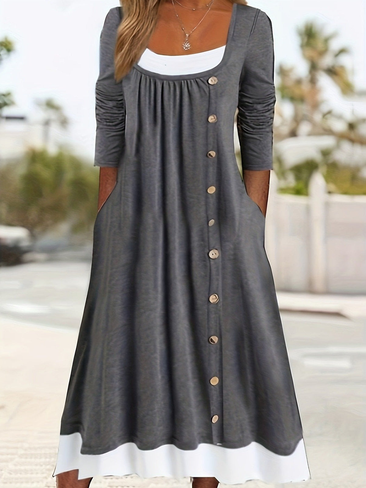 Color Block Crew Neck Long Sleeve Mini Dress