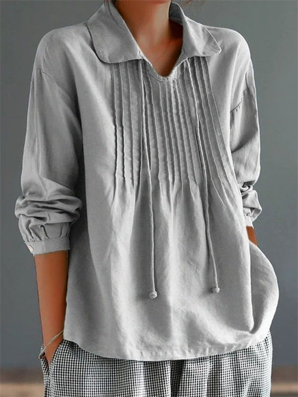 Floral Print Notched Long Sleeve Loose Blouse