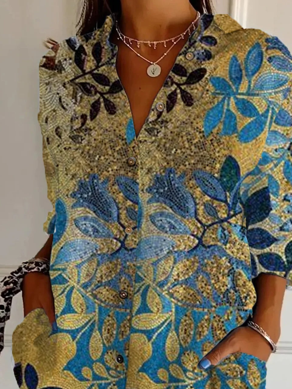 Ethnic Shirt Collar Long Sleeve Regular Loose Casual Shirt