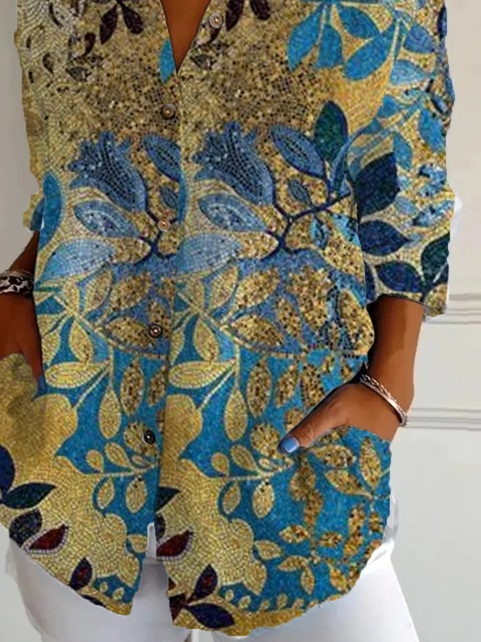 Ethnic Shirt Collar Long Sleeve Regular Loose Casual Shirt