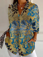 Ethnic Shirt Collar Long Sleeve Regular Loose Casual Shirt
