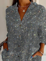 Geometric Sequins Shirt Collar Long Sleeve Loose Shirt