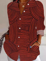 Geometric Stripes Shirt Collar Long Sleeve Lightweight Regular Fit Shirt