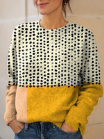 Polka Dot Color Block Crew Neck Long Sleeve Casual Sweater