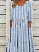 Women's Casual Dress Striped Crew Neck Half Sleeve Midi Dress