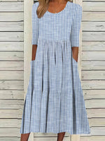 Women's Casual Dress Striped Crew Neck Half Sleeve Midi Dress