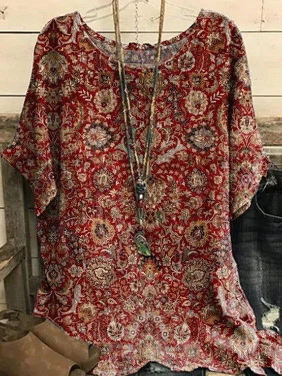 Paisley Loose Crew Neck Casual Shirt