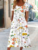Women's Floral Crew Neck Short Sleeve Comfy Vacation Midi Dress