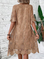 Women's Plain Crew Neck Short Sleeve Comfy Casual Lace Short Dress