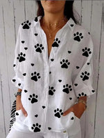 Linen Shawl Collar Heart/Cordate Half Sleeve Blouse