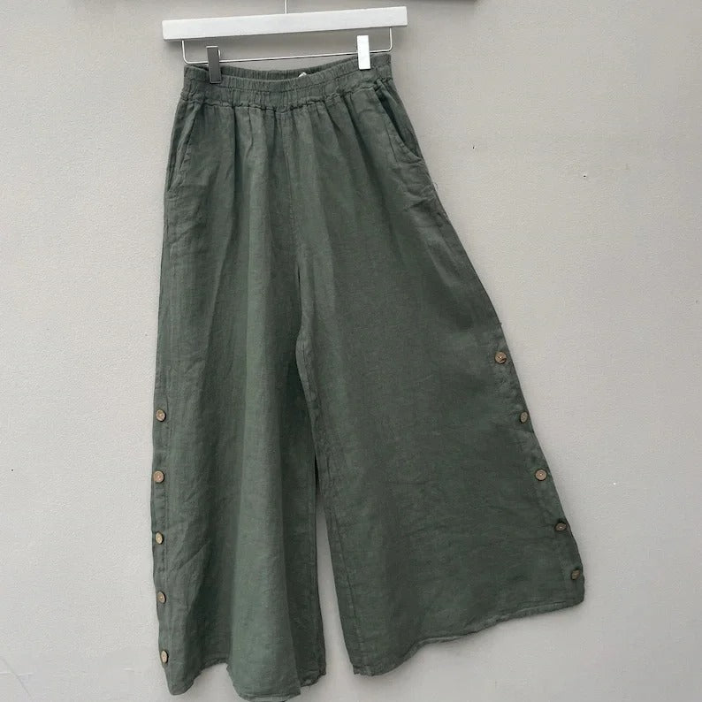 Plain Cotton Casual Loose Wide Leg Pants