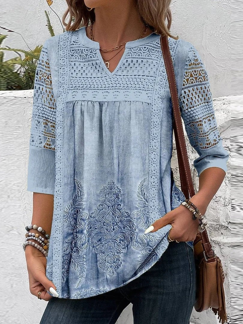 Lace Solid Color Loose Casual Shirt