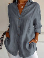 Solid Color Shirt Collar Loose Sleeves Casual T-shirt