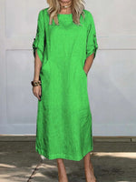 Loose Fit Plain Casual Crew Neck Dress