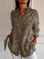 Shirt Collar Long Sleeve Floral Regular Loose Shirt