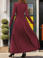 Plain V Neck Long Sleeve Casual Maxi Dress