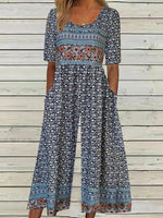H-Line Crew Neck Daily Going Out Casual Small Floral Summer Ankle Pants Jumpsuit