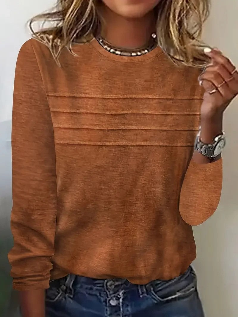 Simple Striped Crew Neck Long Sleeve Casual T-shirt