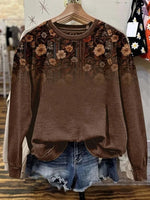 Casual Floral Print Round Neck Long Sleeve Sweatshirt
