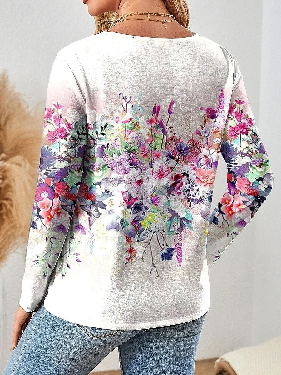 Gradient Color Abstract V-neck Long Sleeve Tops