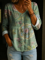 Floral Pattern Art Print Casual Cotton Shirt