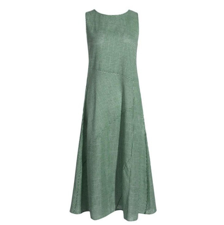 CasualStripedCrew Neck SleevelessCotton Midi Fit Dress