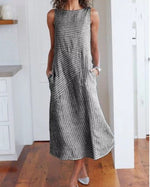 CasualStripedCrew Neck SleevelessCotton Midi Fit Dress