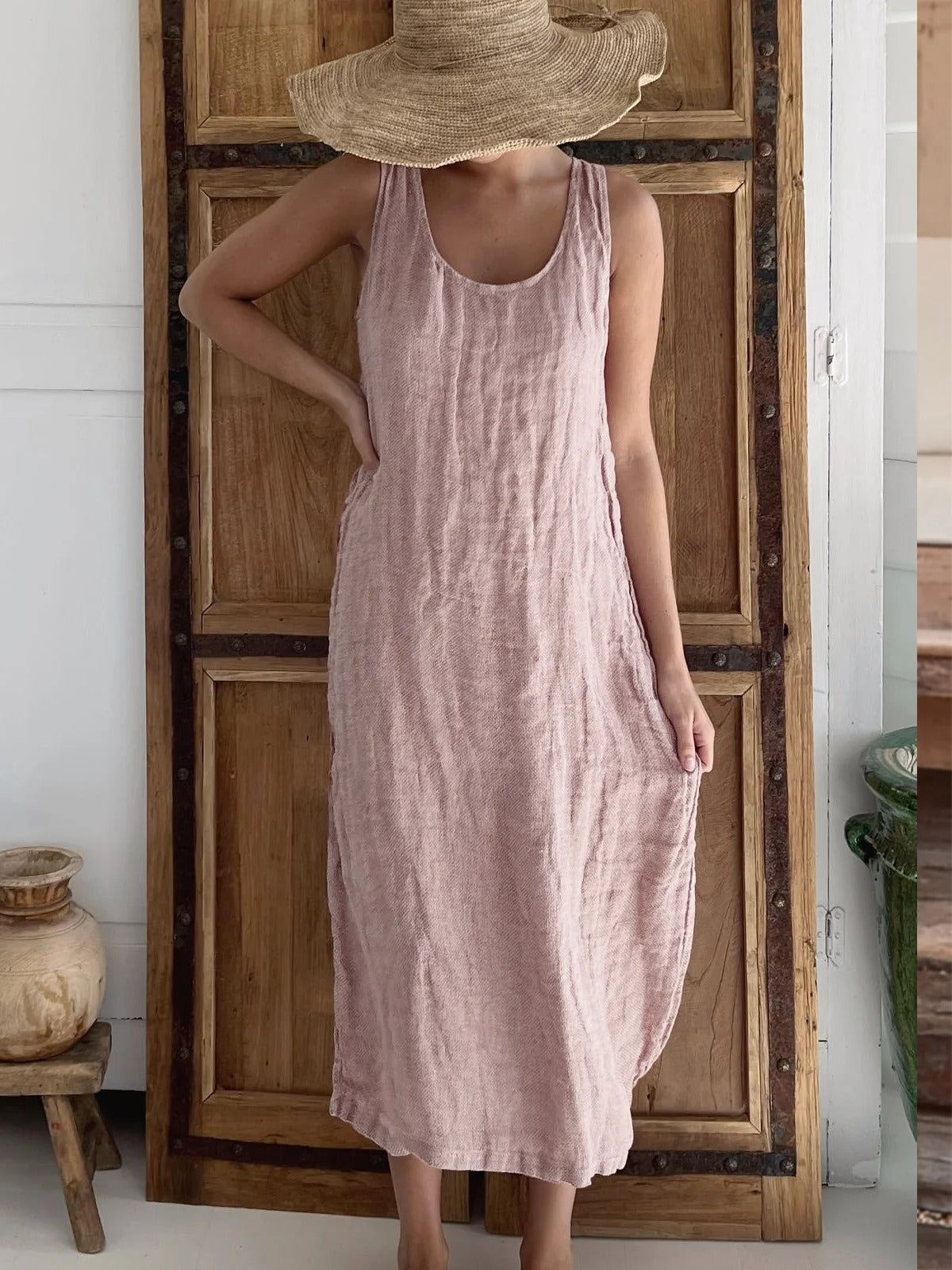 Women's Plain Crew Neck Sleeveless Comfy Casual Midi Dress